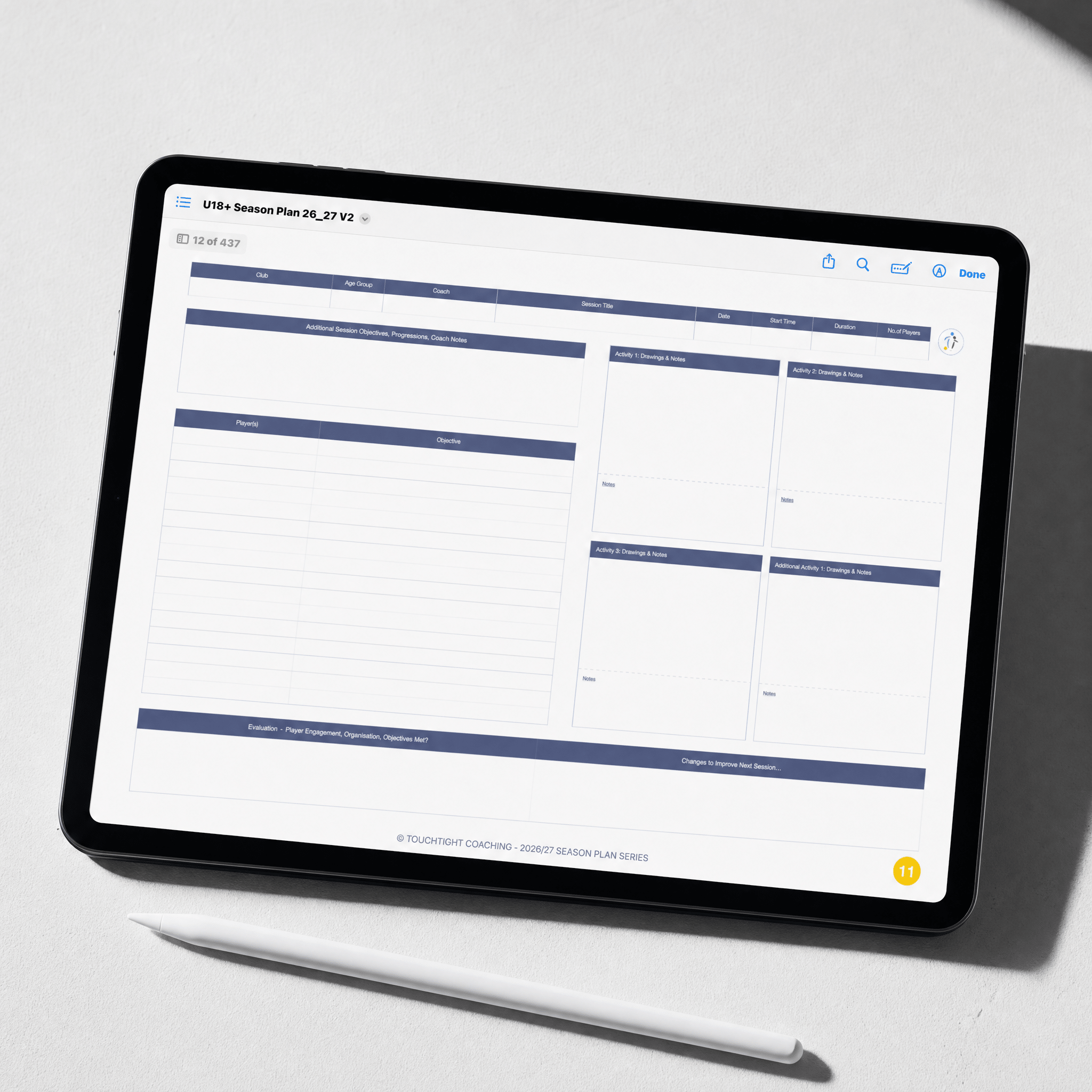 U18+ Season Plan — session plan template