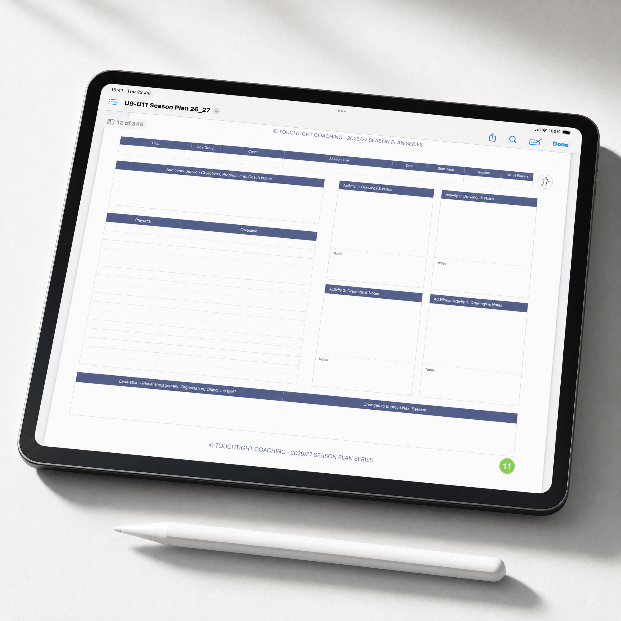U9-11 Season Plan — session plan template