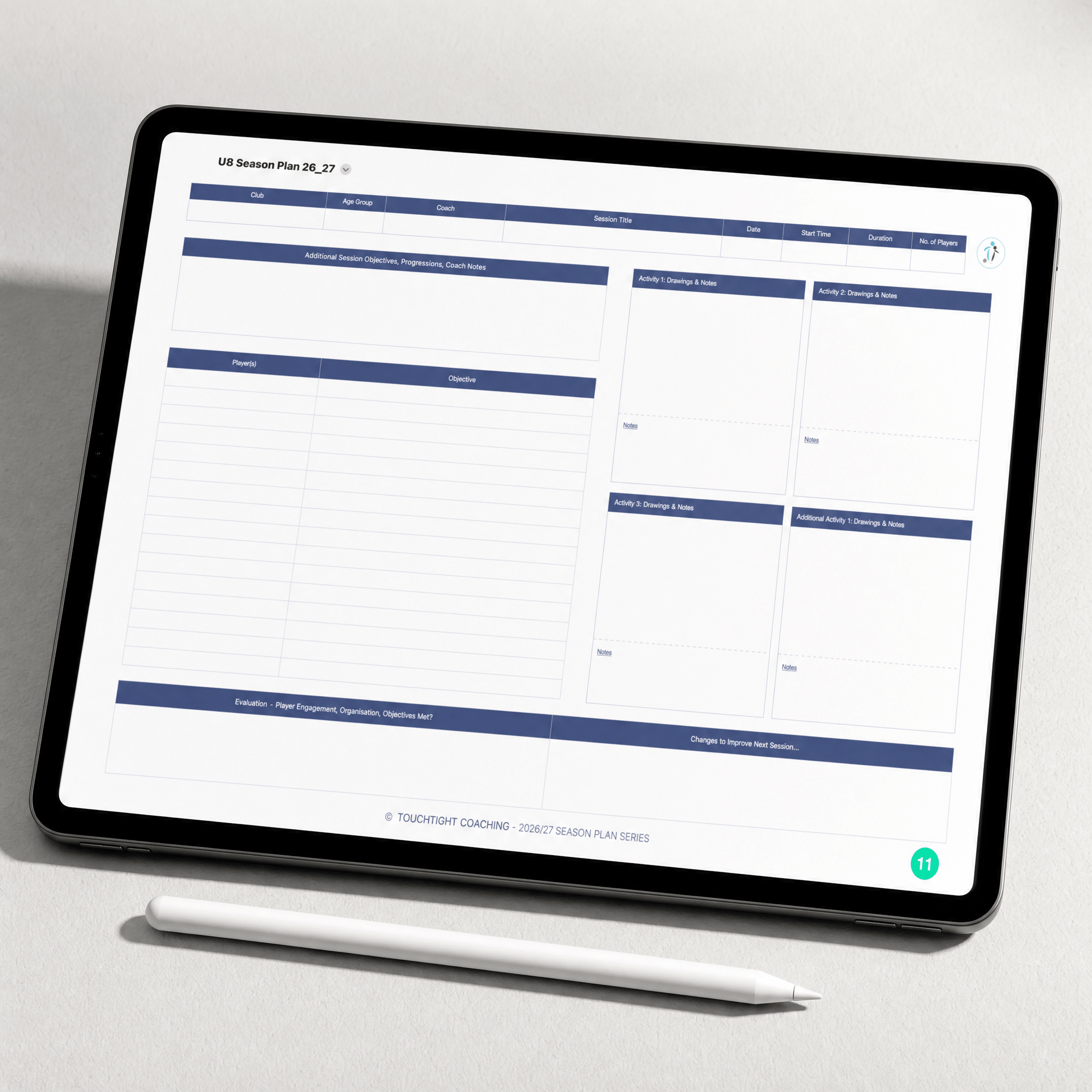 U8 Season Plan — session plan template